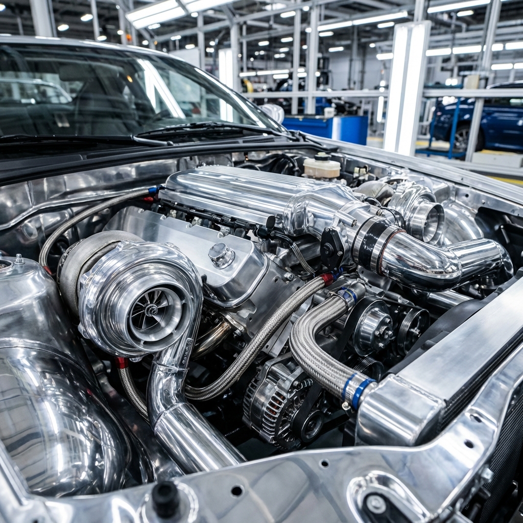 Close up of high performance car engine bay
